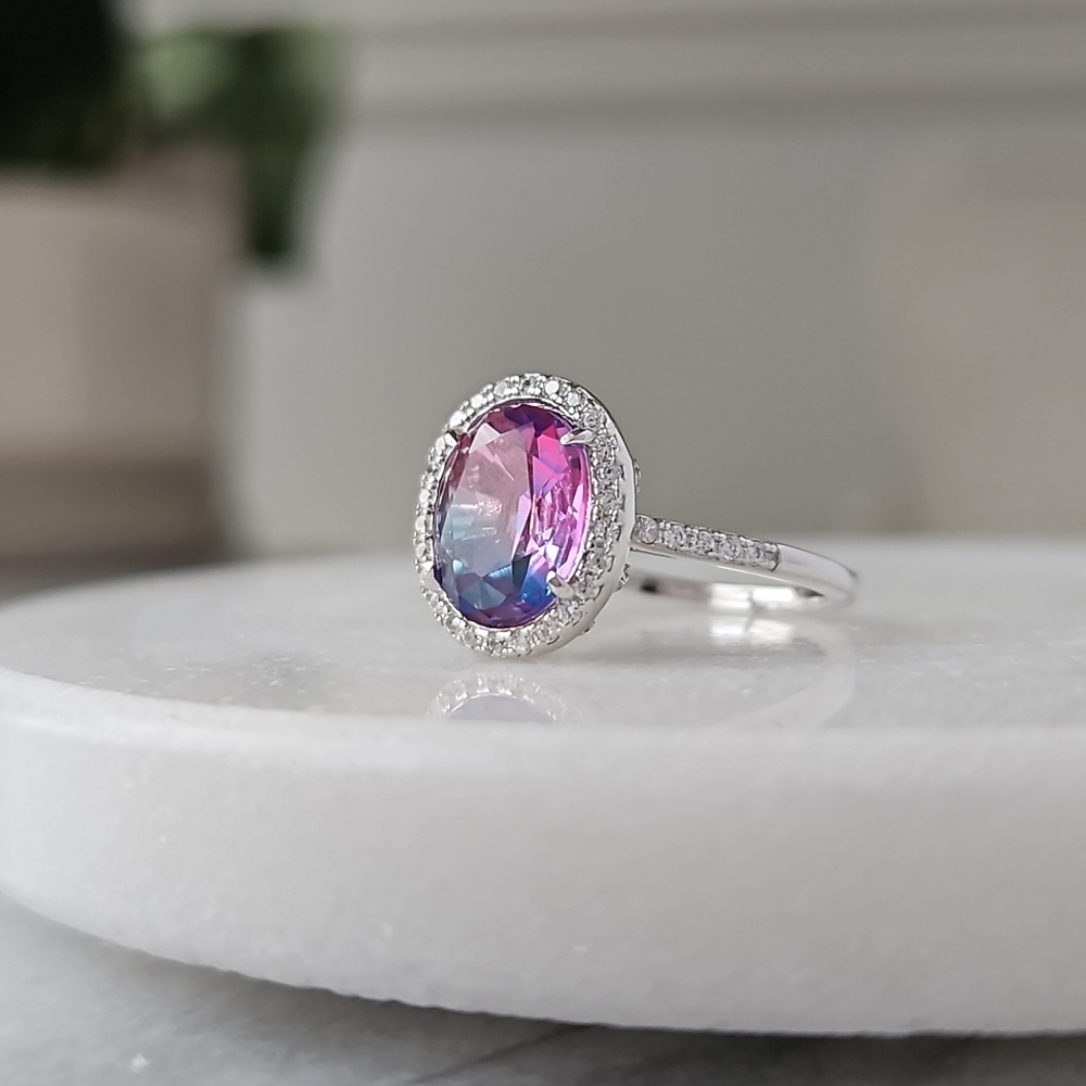 Pink Purple tourmaline ombre stone ring, 925 Sterling Silver Charmed Aroma BP